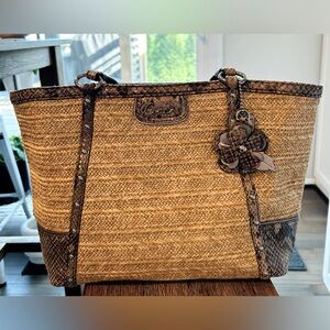 NWOT Coach Woven Straw Tote with leather accents